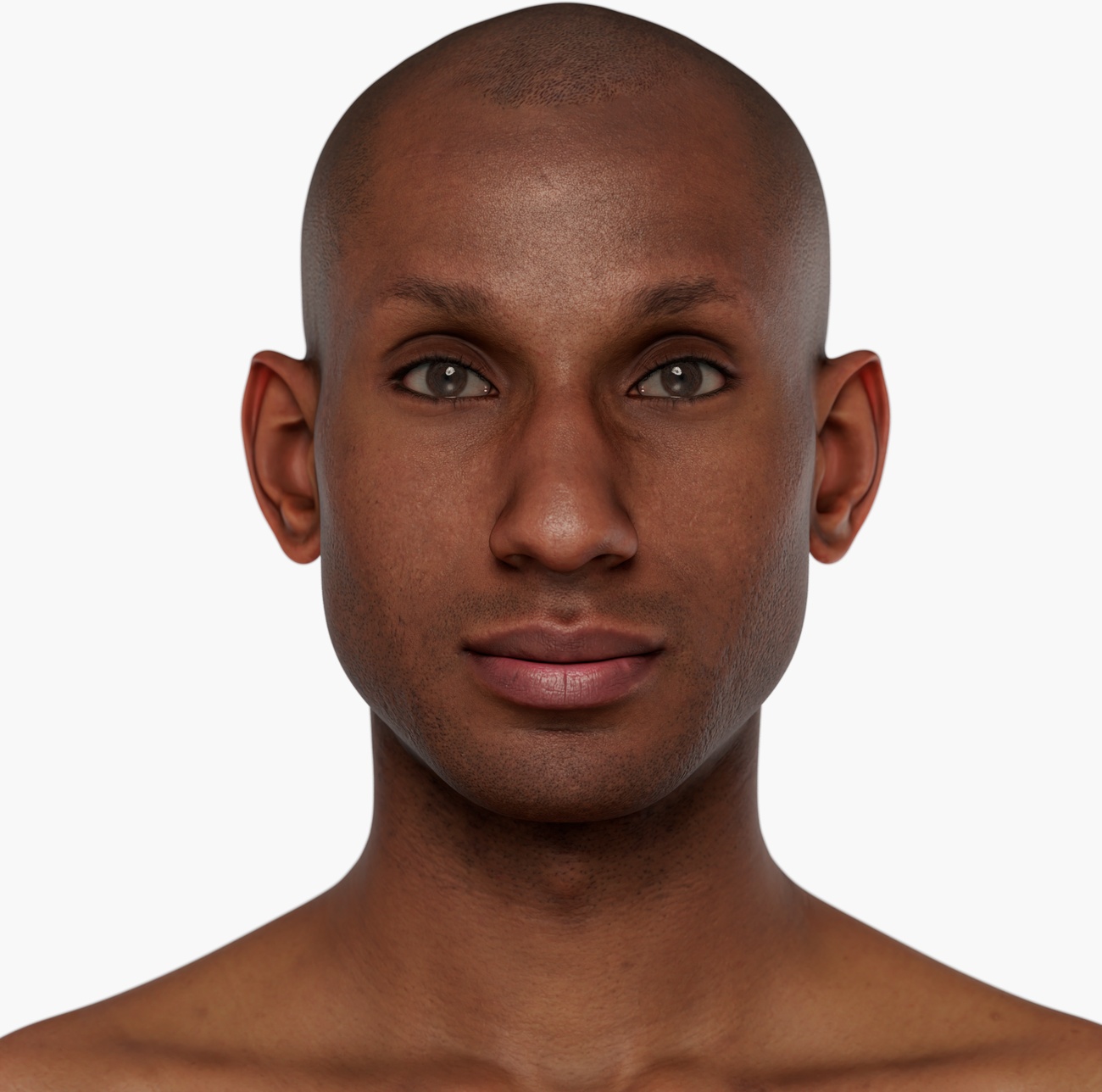 High-resolution 3D head scan of a lean male with smooth skin and defined facial features